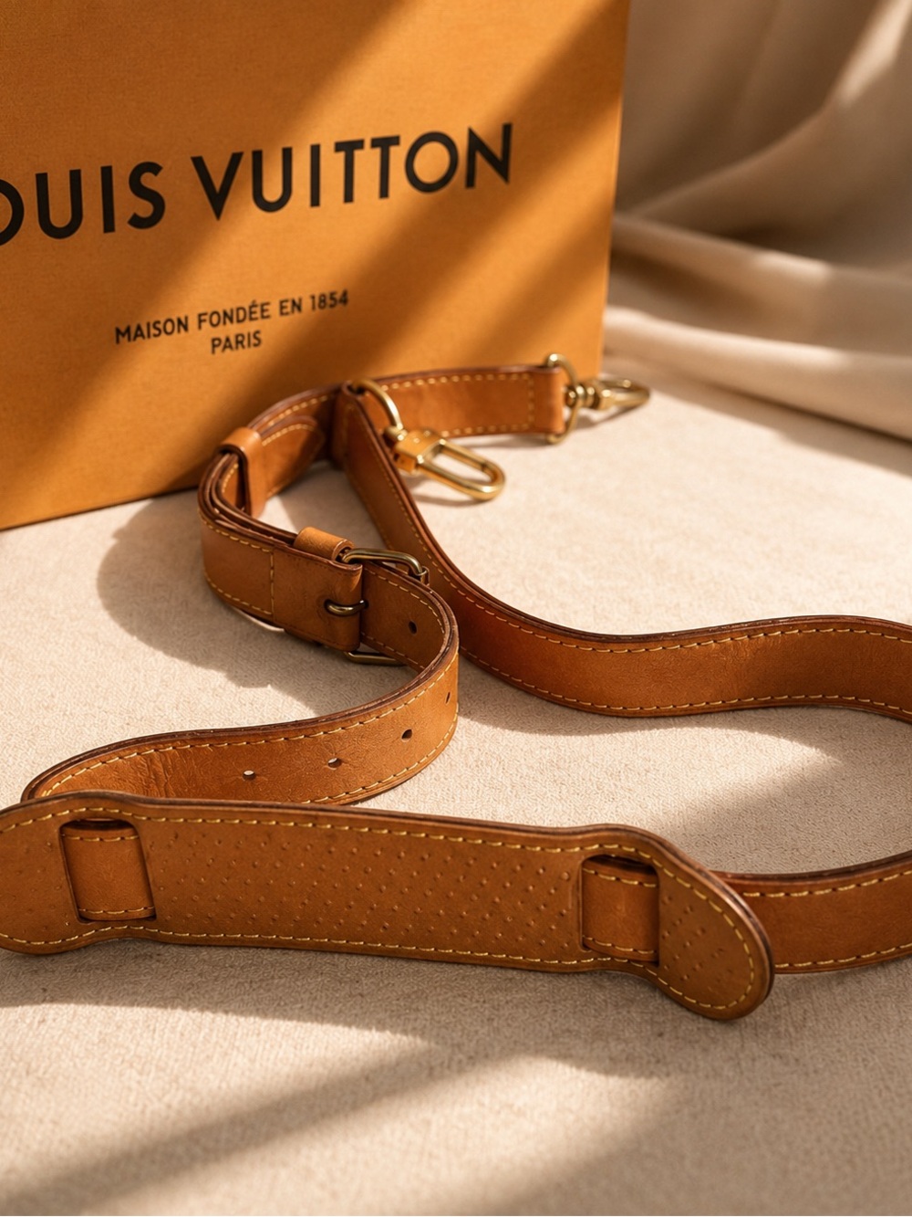 Louis Vuitton Tan Leather Shoulder Strap with Gold Hardware